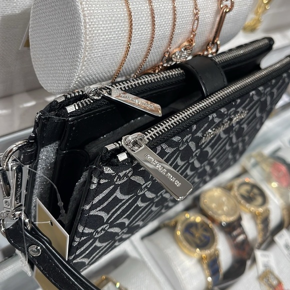 Michael Kors Jet Set Travel Large Double-Zip Wristlet-Wallet-PhoneHolder Black - Picture 4 of 16